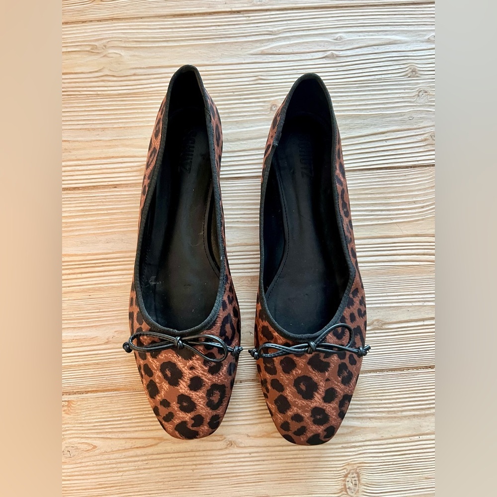 Schutz Leopard Print Ballet Flats – Size 11B – Animal Print Bow Flats
